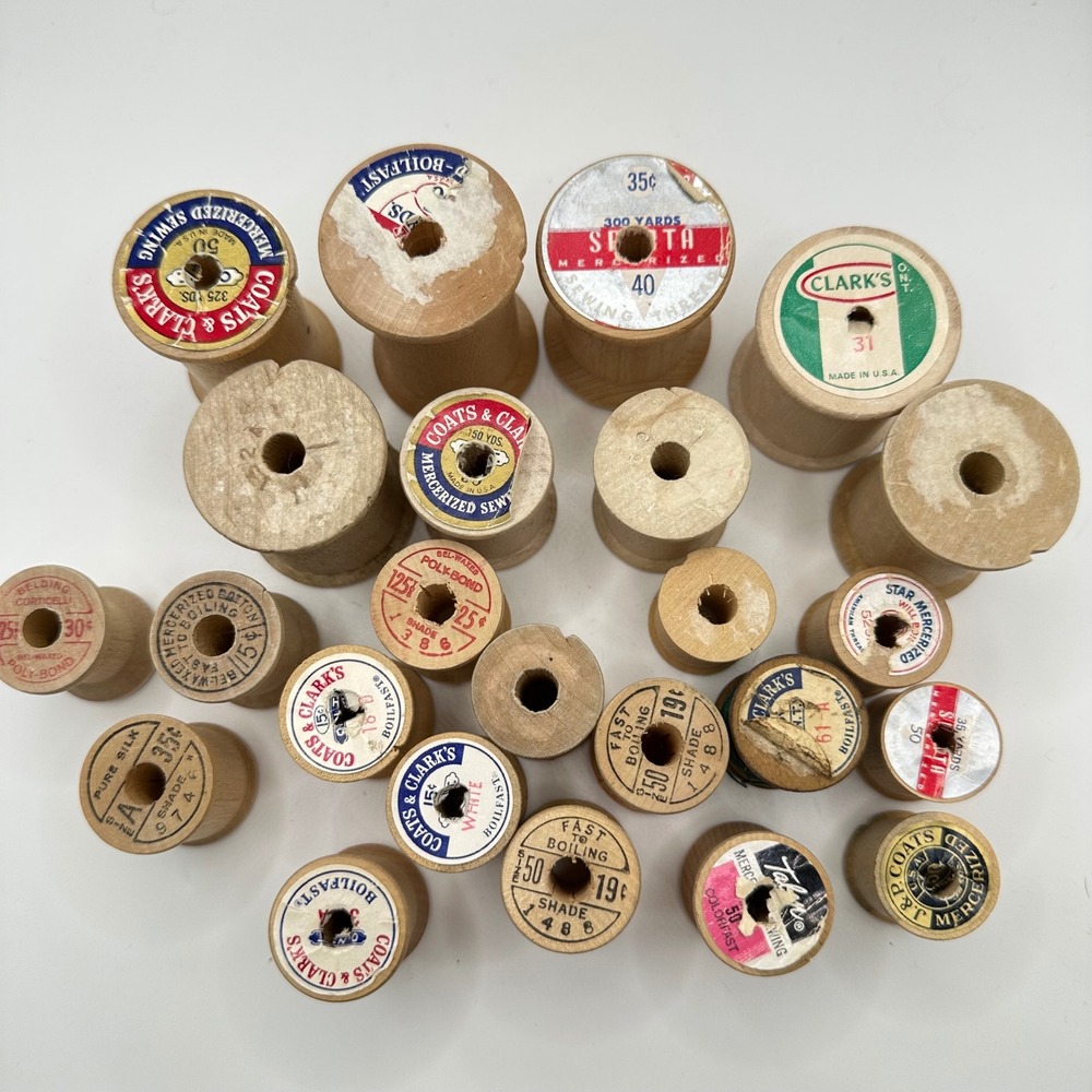 Vtg Empty Wooden Thread Spool Lot Coats Clark Star Belding Corticelli Mixed Sz